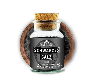Grobes, schwarzes Salz im Korkglas 120g 